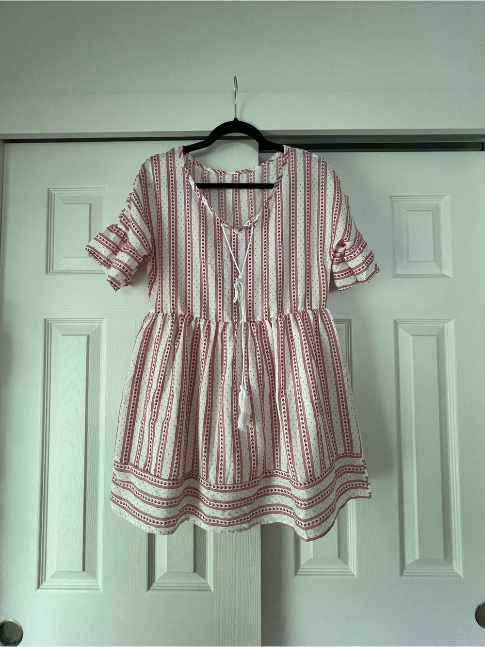 Women’s Pink Striped Tie-Front Peplum Dress